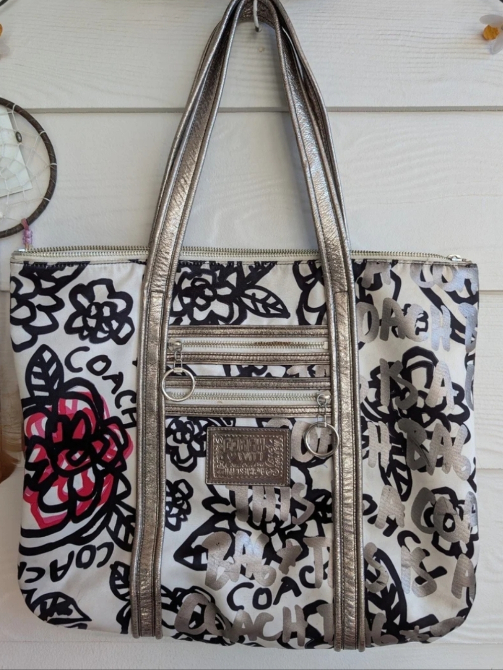 COACH Poppy Glam Tote With Floral Graffiti